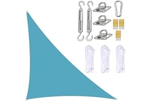 BXFUL Garden Sail Canopy, Triangle Sun Sail Shade with Fixing Kit, 3 Ropes, Waterproof, UV Block, Right Angle Garden Shade Sails Sunshade Awnings for Outdoor Patios (Light Blue,3m x 3m x 4.3m)