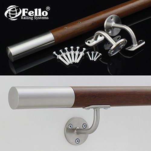 Fello Handrail Stainless Steel Walnut Staircase Bannister Balustrade Hand-Rail Plain Ends (325cm)
