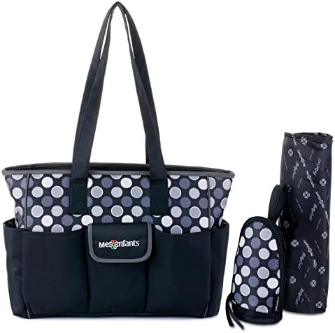 LiDCH Nappy Tote Bag for Baby Care,Multi-functional Diaper Bag Baby Changing Bag with Changing Pad,Stroller Straps and Bottle Holder for Mom Dad,Large Capacity,Black Wave Point
