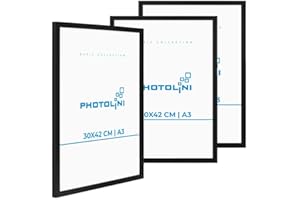 PHOTOLINI Cornici A3 30x42 cm nero legno MDF, set di 3 cornici per poster, plexiglass infrangibile, da parete, accessori extra inclusi - per foto, immagini e poster