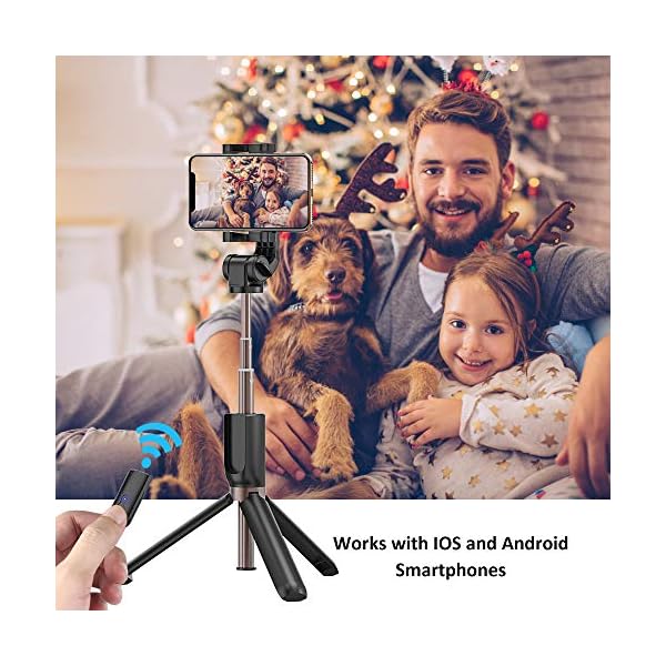 Bovon Selfie Stick Stativ mit Bluetooth-Fernauslöser Selfie-Stangen Ausfahrbar 360° Rotation, Selfiestick für iPhone 11 Pro Max/XS Max/XR/X/8 Plus, Samsung Galaxy S10 Plus/S10e/S10/S9/S8 Plus – Bild 3