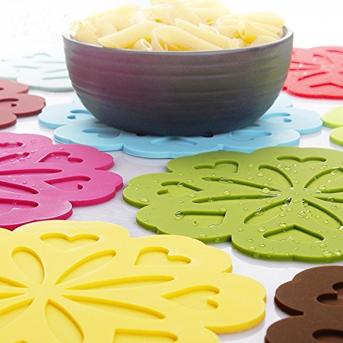Pfirsich Silikon-Topflappen Topfuntersetzer, Glasöffner Löffelablage und Küchenuntersetzer (Set mit 2 Stück), rutschfest, flexibel, robust, hitzebeständig, spülmaschinenfest violett - 2