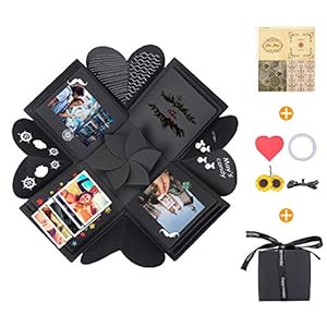 KATELUO Explosion Box,Caja de Regalo Creative Explosion Love Memory DIY Álbum para cumpleaños Aniversario Boda San Valentín Día de la Madre Navidad (Negro)