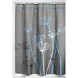 InterDesign Thistle Duschvorhang | 180,0 cm x 200,0 cm großer Badewannenvorhang | waschbarer Duschvorhang aus weichem Stoff | mit Blumen-Motiv | Polyester grau/blau
