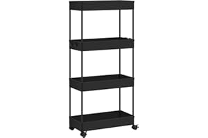 ‎KLIHOME Klihome Servierwagen 4 Ebenen, Rollwagen schmal, Küchenwagen mit Rollen, Nischenwagen mit ausgehöhlten Körben, Rollregal für Küche Wohnzimmer Badezimmer, aus Kunststoff, Schwarz