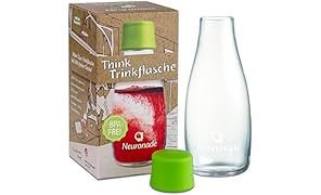 Trinkflasche aus Glas 0,3 Liter von Neuronade&reg; | stabiles Borosilikatglas & 100% BPA frei | praktische Glasflasche für unterwegs im Retap Design, inkl. Deckel