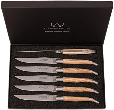 Laguiole Village Nature Collection Matt Set of 6 Steak Knives – Olive Wood