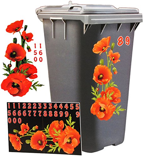 Aufkleber für Mülltonne – “ Motiv-Mix “ – circa 40 tlg. Set – incl. Zahlen – Mülltonnenaufkleber / Mülltonnensticker – Sticker _ wetterfest & wasserfest – Mülltonnen / Mülleimer – lustige Tiere – Ente / Küken – Entchen – Blumen – Blüten Schmetterlinge - 8