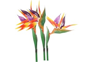 RIKYO 3 piezas de flor permanente grande de pájaro del paraíso de 29 pulgadas, Strelitzia que imita plantas tropicales,flores artificiales para oficina en casa, tallo de flores de 0.3 pulgadas (naranja)