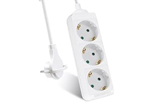 EXTRASTAR 3-Fach Steckdosenleiste, Flachstecker Mehrfachsteckdose mit 1.5m Kabel, Flacher Stecker mit Kindersicherung, 16A/3680W, Weiβ