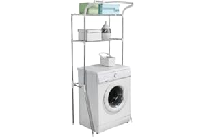 BAOYOUNI 2-Tier Over Toilet Storage Unit Standing Laundry Room Shelf Adjustable Washing Machine Rack Bathroom Space Saving Organizer (62-101) W X 49.5 D X 173 H cm, White
