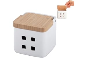 KOOK TIME Bote de ajos cocina con tapa de madera de bambú - Tarro de cocina para guardar ajos, de cerámica con agujeros de ventilación para su conservación óptima - Medidas: 11.5x11.5x11.5 cm