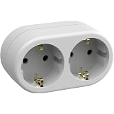 SIMON BRICO &ndash; Socket Plug, Power Adapter with Double Schuko 16 A Socket and Grounded Socket, Ideal Adapter for Travel, White