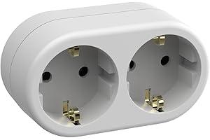 SIMON BRICO - Ladrón de Enchufe, Adaptador de Corriente con Doble Toma Schuko 16A y Toma de Tierra, Adaptador Ideal para Viajes, Color Blanco