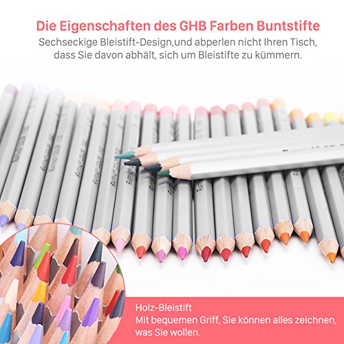 GHB 72 Farben Buntstifte Farbstifte Ölige Filzstifte Set mit Federtasche für Kinder Erwachsene ideal zum Malerei Zeichnen und Malen - 2