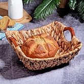Kosova Wicker Serisi Bezli Kare Ahşap Kulplu Hasır Ekmek Sepeti