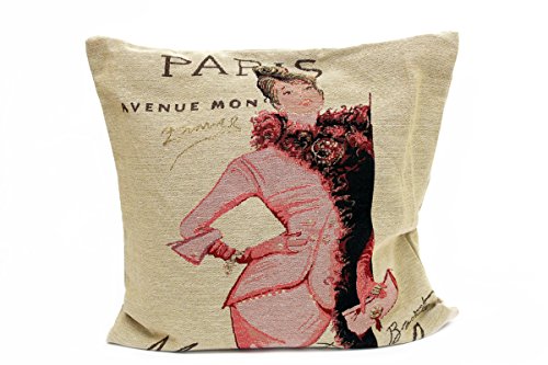 Kissenbezug Karla 45x45cm Kissenhülle Vintage Retro Grande Dame mit Handtasche Cocktails Shabby Chic Antik Leinen Kissen alte Schrift Dekokissen