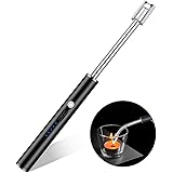 JUNSHUO Encendedor Eléctrico, Encendedor de Arco USB Recargable con Indicador de Batería LED, Cuello Largo 360° Flexible Anti