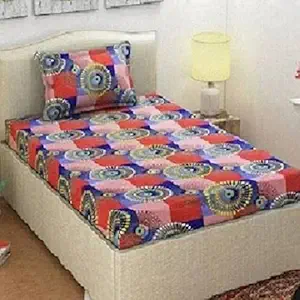 Cotton Villas 3D Printed Microfiber for Single bedsheet for Single Bed Red Rangoli Flower with 1 Pillow Cover Microfiber and Cotton Mix Color White (88 X 60 inch )