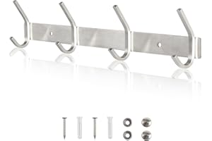 Qiannhee 4 Ganci Appendiabiti a Parete 43CM Fino a 40KG Appendini da Muro Ganci Appendiabiti Attaccapanni da Muro Spesso Durevole in Acciaio inox Ganci per Cappelli Giacche Cappotti Argento