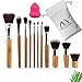 VALUE MAKERS 11Pcs Natural Bamboo Handles Make Up Brush Set+Makeup Foundation Blending Powder Sponge-Super Soft Bristles Concealer Eyeshadow Contour Brush-Cosmetic Tool Kit with Portable Bag (11Pcs+Makeup Puff)