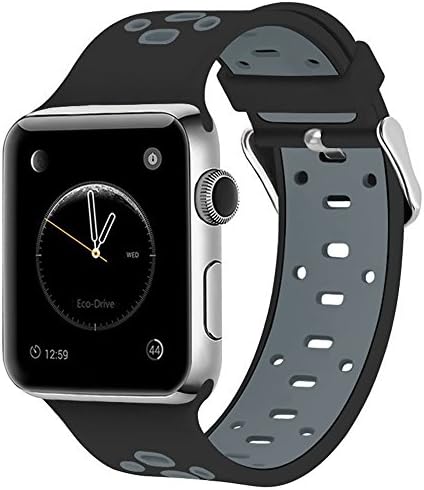 IXROAD Soft Silicone Replacement Band for Apple Watch 42mm Series 1, Series 2, M/L Size ( Black / Gray )