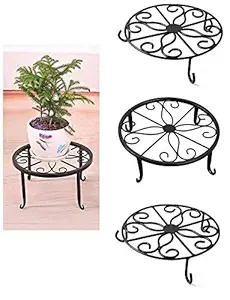 Erbanize Metal Flower Pot Stand, Black, Medium, 3 Pieces