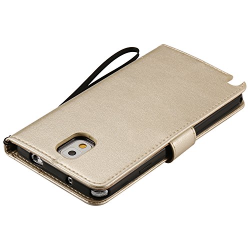 Schutzhülle für Samsung Galaxy Note 3 Golden, TOCASO Ultra Thin PU Leder Flip Cover Tasche Ledertasche Handytasche Hülle für Samsung Galaxy Note 3 Buchstil Handyhülle Protective Case Etui Bumper Schale Wallet vollständig schützende Design Katzen und Baum Schmetterling mit Magnetverschluss Ständerfunktion ID Karte Slots Pouch Soft Silikon Backcover Rückseite shell kunstlederhülle + Schwarz Stylus Pen - 6