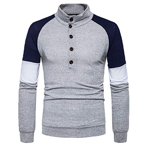 Preisvergleich Produktbild JUSTSELL Langarmshirts Pullover Herren Herbst Winter,Männer Gestreift Sweatshirt Hoher Kragen Streetwear Pullover Knopfleiste Sweater Casual Pullover Tops