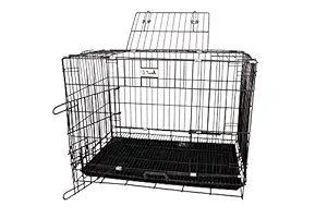 RvPaws Black Silver Cage/Crate/Kennel with Removable Tray for Dogs/Cats, Folding Metal Cage with Paw Protector Easy to Move with Removable Tray 30 Inch Cage