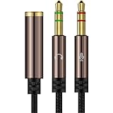Yakamoz 1.1m Câble Audio Splitter 3.5mm Câble Adaptateur Jack Stéréo Audio 2 Mâles vers 1 Femelle en Aluminium pour Ordinateu