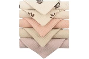 ZiaWorld 5 pcs BABY Muslin Squares for Baby, Cotton Burp Cloths 23cm x 23cm, Baby Essentials, Muslin Squares,100% Cotton Absorbent, Soft & Breathable & Ideal to Clean, Wipe & Cover Newborns, C
