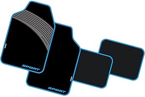 Enerfero Juego Alfombrillas para Coche Universales Alfombra de Moqueta para Vehículo, Antideslizantes 4 Piezas Negro/Azul (024602)