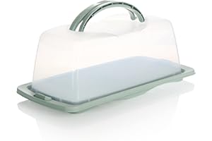 com-four® Recipiente para tartas - Caja de transporte para tartas, pan y comida con tapa, asa y bandeja para servir (01 pieza - diseño 1 turquesa)