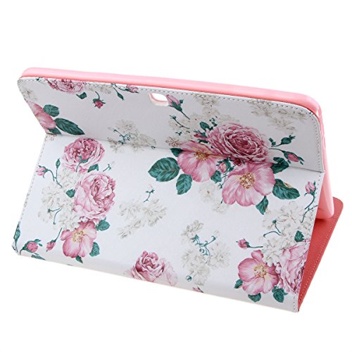 Samsung Galaxy Tab 4 10.1 Hülle,Ukayfe Weiß Pink Rose Blumen Painted Schutzhülle fur Samsung Galaxy Tab 4 10.1 SM-T530 Ledertasche Lederhülle Smart Case Cover,[Bunt Muster Design] Kunstleder Tasche PU Leder Schutzhülle Brieftasche Etui Schale Hülle for Samsung Galaxy Tab 4 (10.1 Zoll) SM-T530 mit 1 x Schwarze Eingabestift - 5