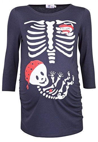 Happy Mama. Womans Maternity Tattoo Mom Baby Pirate Skeleton T-shirt Top. 574p (Graphite, UK 8/10)