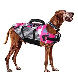 SAWMONG Dog Life Jacket for Small Medium Large Dogs, Adjustable Dog Flotation Vest, Dog Safety Life Vest with Rescue Handle for Swimming (Pink, 2XL)