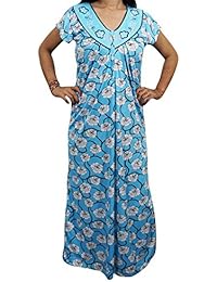 INDIATRENDZS WOMEN'S LIGHT BLUE FLORAL HOSIERY NIGHTY (CHEST 40)