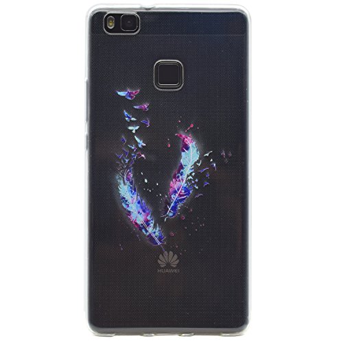 Funda Huawei p9 Lite, Funluna Ultra Delgado Clara Carcasa Flexible Transparente Suave TPU Gel Bumper Protectora de Espalda Cubierta para Huawei p9 Lite - Pluma