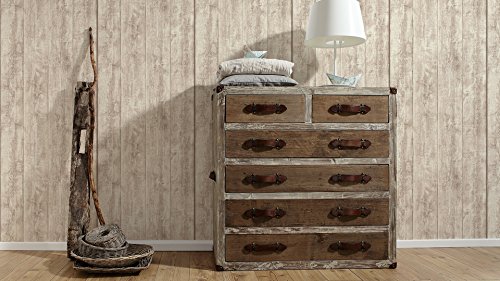 A.S. Création Vliestapete Best of Wood and Stone Tapete in Holz Optik fotorealistische Holztapete 10,05 m x 0,53 m beige creme weiß Made in Germany 708830 7088-30 - 4