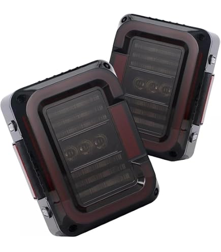 Feux Arrière LED Fumés Pour Jeep Wrangler JK 2007-2017 - Prise OEM, Fonctions Stop, Clignotant, Recul - Tension 9-32V