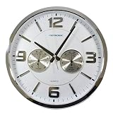 Movimiento de cuarzo Metronic 477327 - Reloj de Pared Celsius, Moderno, Movimiento de Cuarzo, silencioso, con termómetro e higrómetro, diámetro 350mm, Grosor 50mm, Blanco.