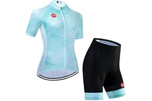SUDUSUDO Donne Abbigliamento Manica Corta Ciclismo Set, Maglia Ciclismo Donna con Salopette Ciclismo, Tuta da Bicicletta Estiva Traspirante Asciugatura Veloce Manica Corta + 20D Gel Cuscino