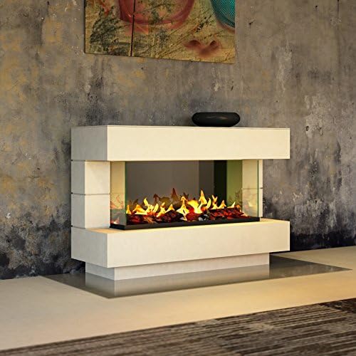 muenkel Design London [Electric Fireplace Opti-Myst]: 140 cm - Pure White (Warm) - with Heating, with Decorative Wood (OMC 1000)