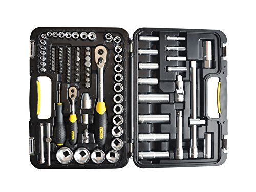 Stanley Steckschlüssel-Set 1/4″;1/2″, 96-teilig, 6-Kant Steckschlüssel 10-19/21/22/24/27/30/32mm, Verlängerung, 1-94-668 - 2