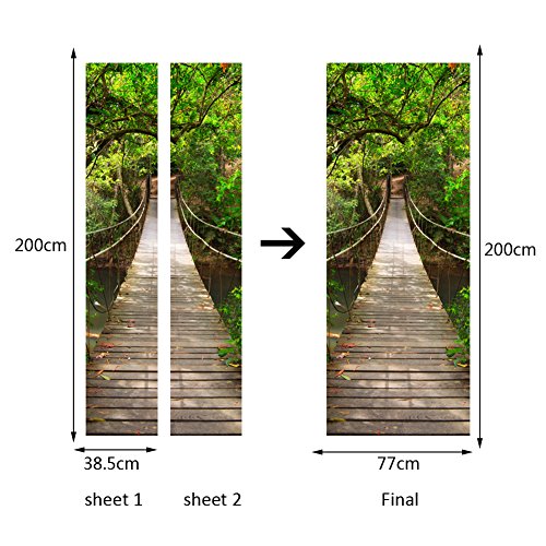 MKS Türtapete selbstklebend TürPoster 3D Bewirken Suspension Brücke Fototapete Türfolie Poster Tapete 77X200cm Abnehmbar PE Schälen und Stock Wandtapete zum Wohnzimmer Küche Schlafzimmer Wandaufkleber - 6