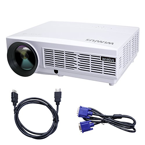 Proyector Full HD 3300 Lúmenes, Proyectores LED 1080P Proyector Video WIMIUS T6 Projector LCD Home Cinema Contraste 3000:1 Videoproyector Apoyo 1920*1080 HDMI VGA USB SD para PC TV Juego Hogar PS4 XBOX-Blanco