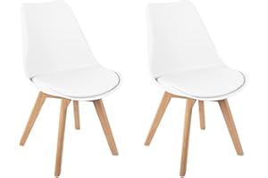 HJhomeheart Juego de 2 Sillas de Comedor, Patas de Madera Maciza, Cojín de Silla Extraíble, Silla de Cocina, Silla Moderna (Blanco-2)