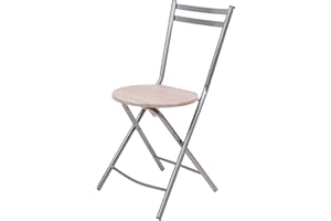 THE SECRET HOME Silla Plegable de Madera y Metal - Base de Madera - Ideal para Despacho, Cocina, Salón, Terraza - Alto: 80 cm x Largo: 40 cm (Plateado)