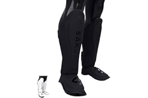 SAKURI Shin Guards for Kickboxing, Muay Thai, MMA, Taekwondo, Karate, Boxing, Martial Arts, Premium Maya Hide Leather, Leg Instep Protection Pads, Training Sparring Equipment Gear